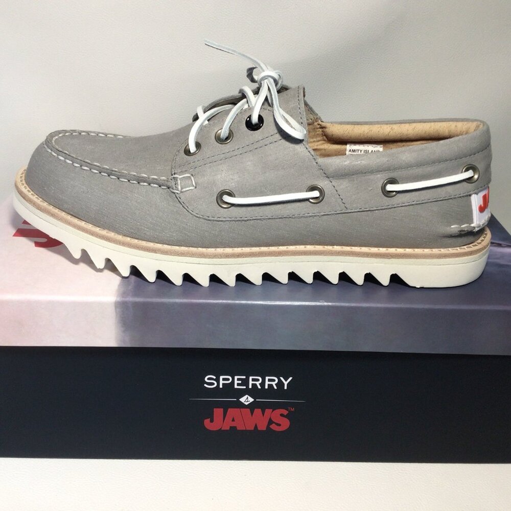 NEW Sperry Boat Shoes  Gray Leather JAWS Shark Special Edition - Picture 9 of 13
